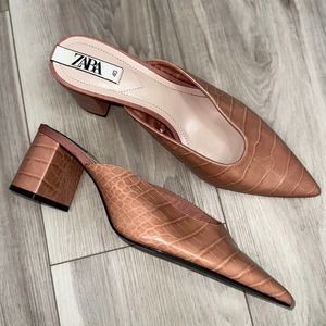 Zara faux crock leather pointed toe mules size 9.5